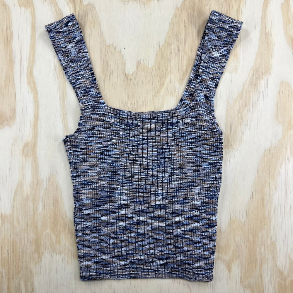 Abercrombie & Fitch Womens Medium Blue Space Dye Ribbed Square Neck Tank Top